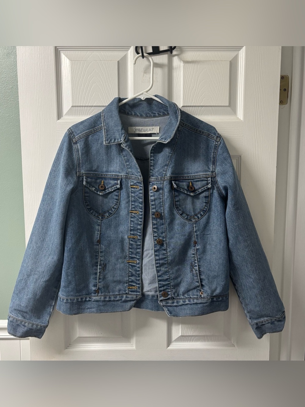 Jeanstar Classic Light Blue Denim Utility Jacket Minimalist Women’s Size Large